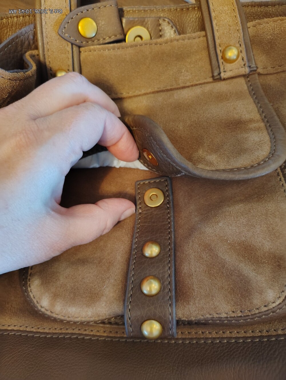 Aimee Kestenberg Tan Brown Suede Leather Shoulder Bag with Brass Accents - Picture 13 of 15
